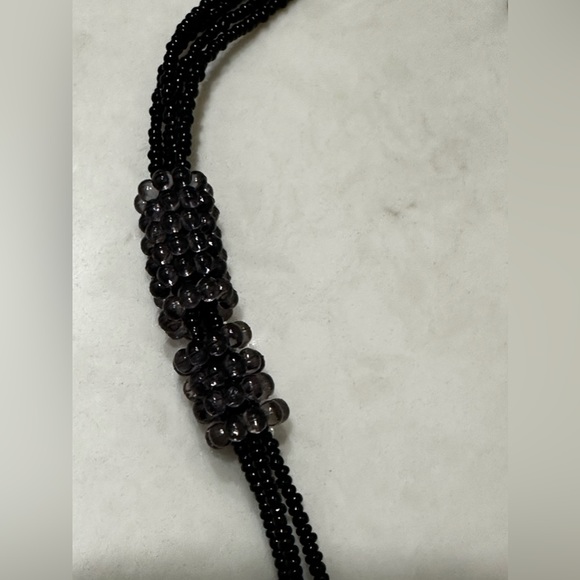 Vintage Teardrop Shell Necklace Black Beaded Chain - Picture 4 of 10